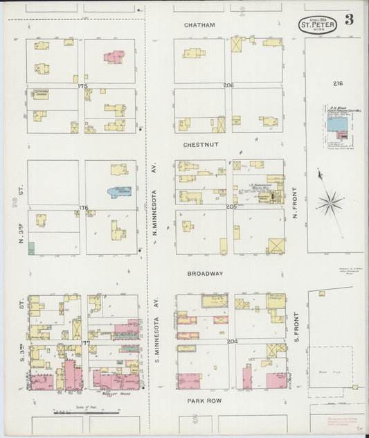 Sanborn Fire Insurance Map from Saint Peter, Nicollet County, Minnesota (1894), Sheet #0003 - Historic Sanborn Fire Insurance Map Print, vintage old map wall art, antique decor, genealogy gift, Minnesota Minnesota map