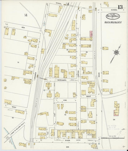 Sanborn Fire Insurance Map from Bellows Falls, Windham County, Vermont (1912), Sheet #0013 - Complete Map Set gallery image, historic Sanborn map, vintage wall art, Vermont Vermont