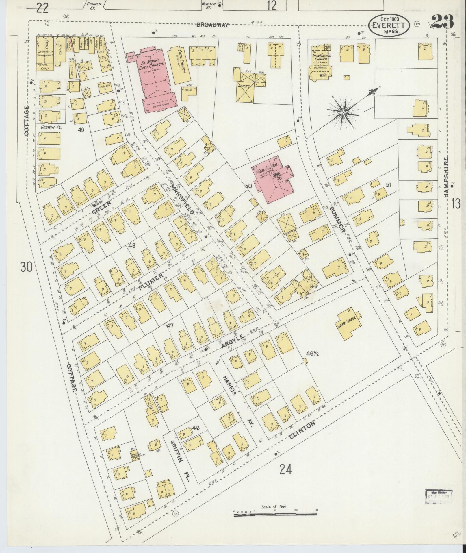 Sanborn Fire Insurance Map from Everett, Middlesex County, Massachusetts (1903), Sheet #0023 - Historic Sanborn Fire Insurance Map Print, vintage old map wall art, antique decor, genealogy gift, Massachusetts Massachusetts map