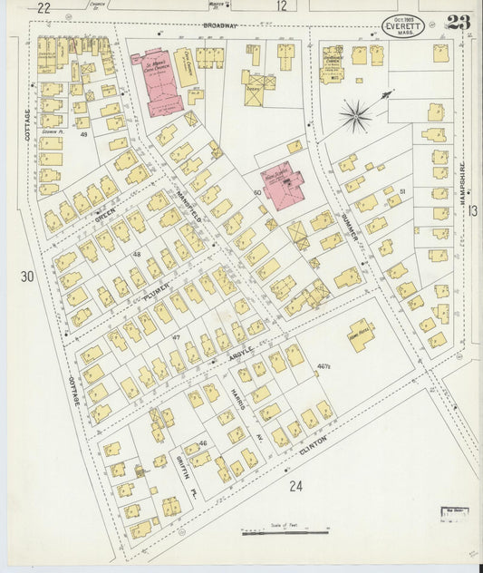Sanborn Fire Insurance Map from Everett, Middlesex County, Massachusetts (1903), Sheet #0023 - Historic Sanborn Fire Insurance Map Print, vintage old map wall art, antique decor, genealogy gift, Massachusetts Massachusetts map