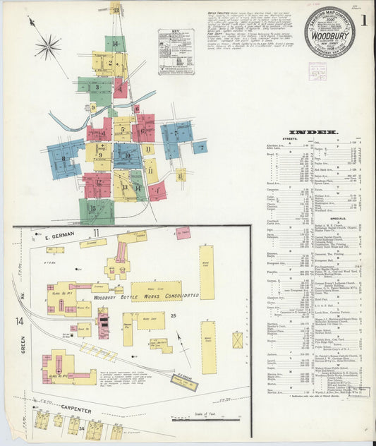 Sanborn Fire Insurance Map from Woodbury, Gloucester County, New Jersey (1908), Sheet #0001 - Complete Map Set gallery image, historic Sanborn map, vintage wall art, New Jersey New Jersey