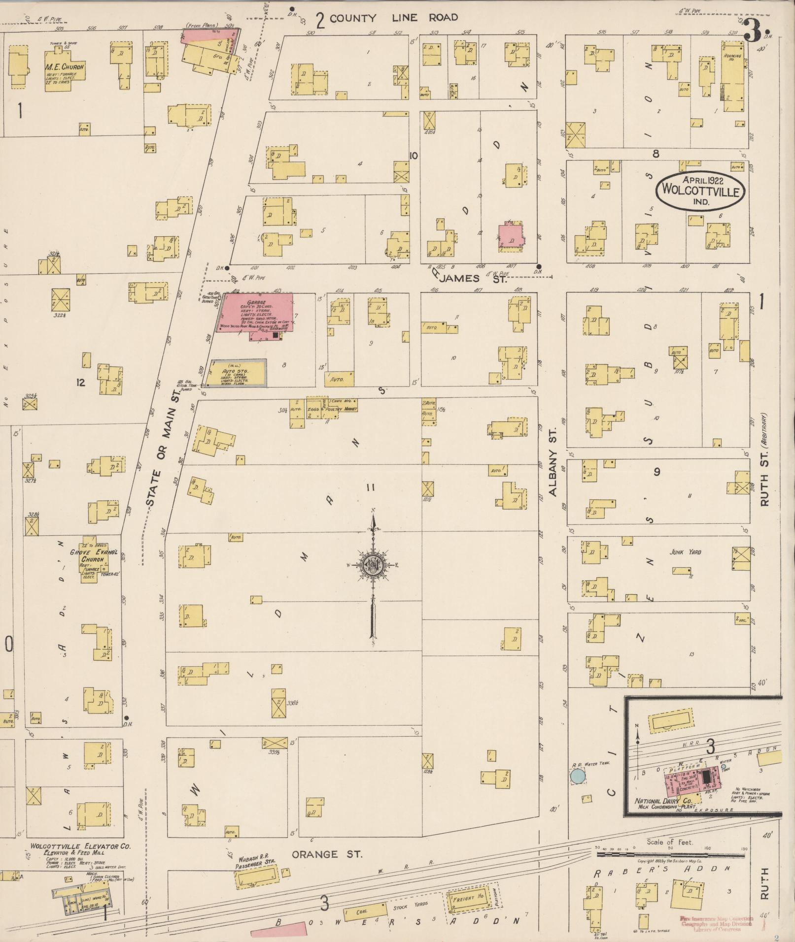 Sanborn Fire Insurance Map from Wolcottville, Noble And LaGrange Counties, Indiana (1922), Sheet #0003 - Complete Map Set gallery image, historic Sanborn map, vintage wall art, Indiana Indiana