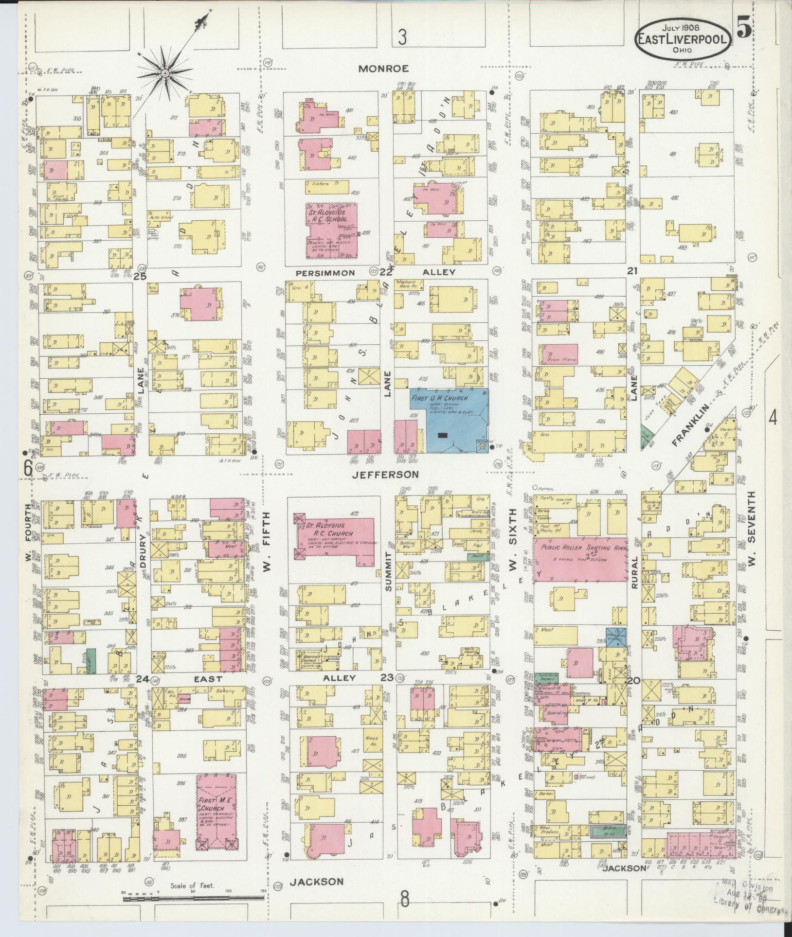Sanborn Fire Insurance Map from East Liverpool, Columbiana County, Ohio (1908), Sheet #0005 - Historic Sanborn Fire Insurance Map Print, vintage old map wall art, antique decor, genealogy gift, Ohio Ohio map