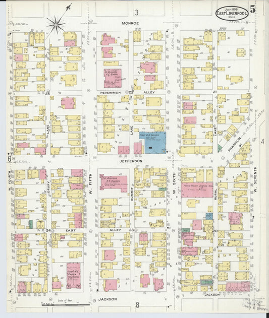Sanborn Fire Insurance Map from East Liverpool, Columbiana County, Ohio (1908), Sheet #0005 - Historic Sanborn Fire Insurance Map Print, vintage old map wall art, antique decor, genealogy gift, Ohio Ohio map