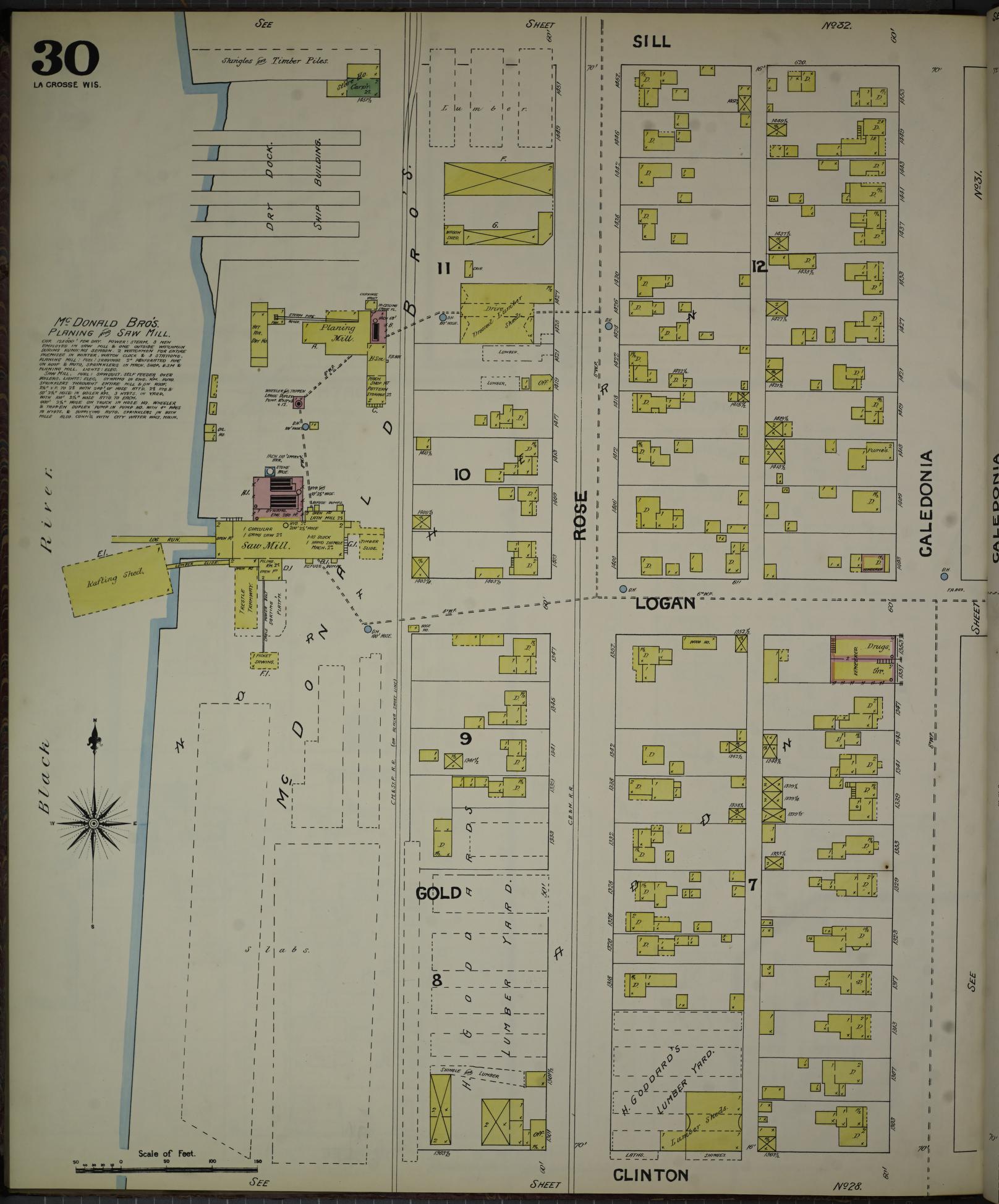 Sanborn Fire Insurance Map from La Crosse, La Crosse County, Wisconsin (1891), Sheet #0030 - Historic Sanborn Fire Insurance Map Print, vintage old map wall art, antique decor, genealogy gift, Wisconsin Wisconsin map