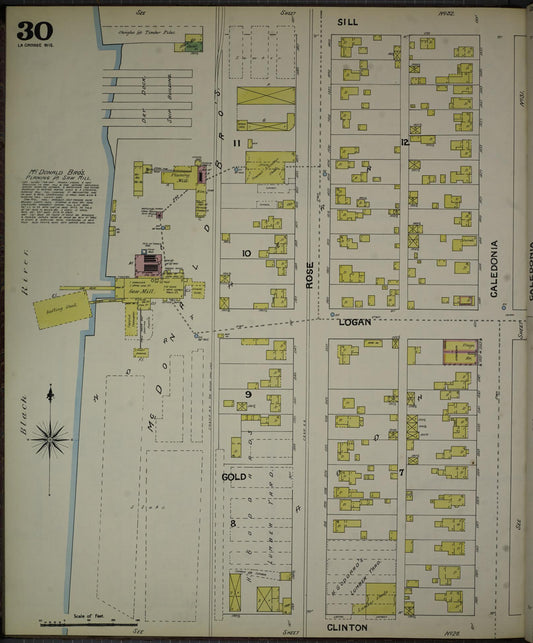 Sanborn Fire Insurance Map from La Crosse, La Crosse County, Wisconsin (1891), Sheet #0030 - Historic Sanborn Fire Insurance Map Print, vintage old map wall art, antique decor, genealogy gift, Wisconsin Wisconsin map