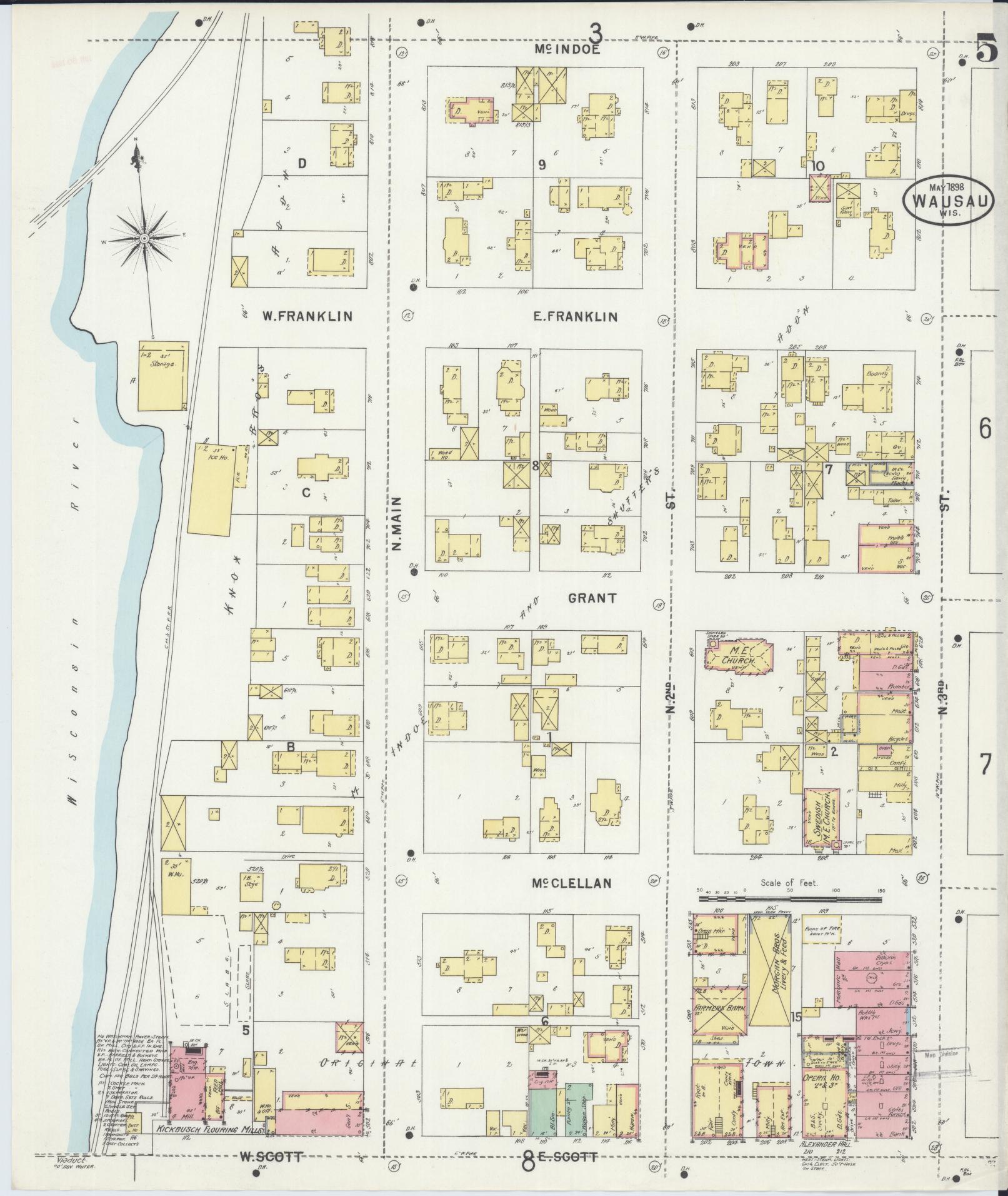 Sanborn Fire Insurance Map from Wausau, Marathon County, Wisconsin (1898), Sheet #0005 - Complete Map Set gallery image, historic Sanborn map, vintage wall art, Wisconsin Wisconsin