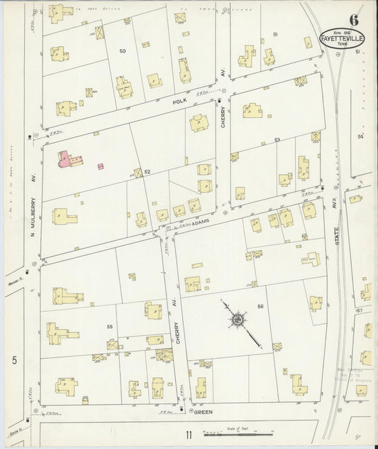 Sanborn Fire Insurance Map from Fayetteville, Lincoln County, Tennessee (1914), Sheet #0006 - Historic Sanborn Fire Insurance Map Print, vintage old map wall art, antique decor, genealogy gift, Tennessee Tennessee map
