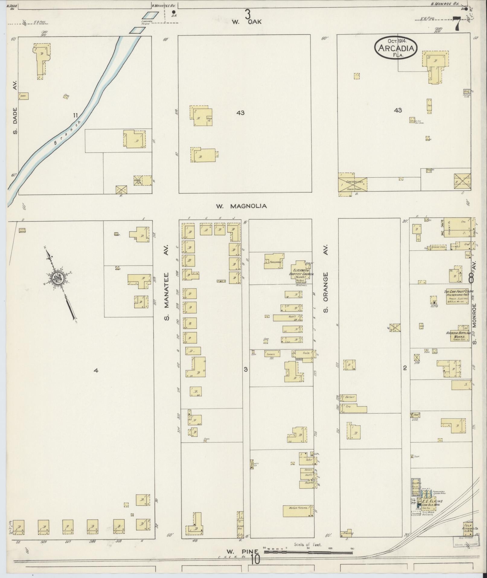 Sanborn Fire Insurance Map from Arcadia, DeSoto County, Florida (1914), Sheet #0007 - Historic Sanborn Fire Insurance Map Print, vintage old map wall art, antique decor, genealogy gift, Florida Florida map