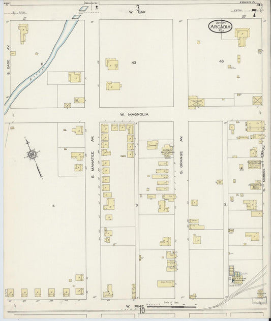 Sanborn Fire Insurance Map from Arcadia, DeSoto County, Florida (1914), Sheet #0007 - Historic Sanborn Fire Insurance Map Print, vintage old map wall art, antique decor, genealogy gift, Florida Florida map