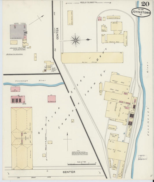 Sanborn Fire Insurance Map from Johnstown, Cambria County, Pennsylvania (1891), Sheet #0020 - Historic Sanborn Fire Insurance Map Print, vintage old map wall art, antique decor, genealogy gift, Pennsylvania Pennsylvania map