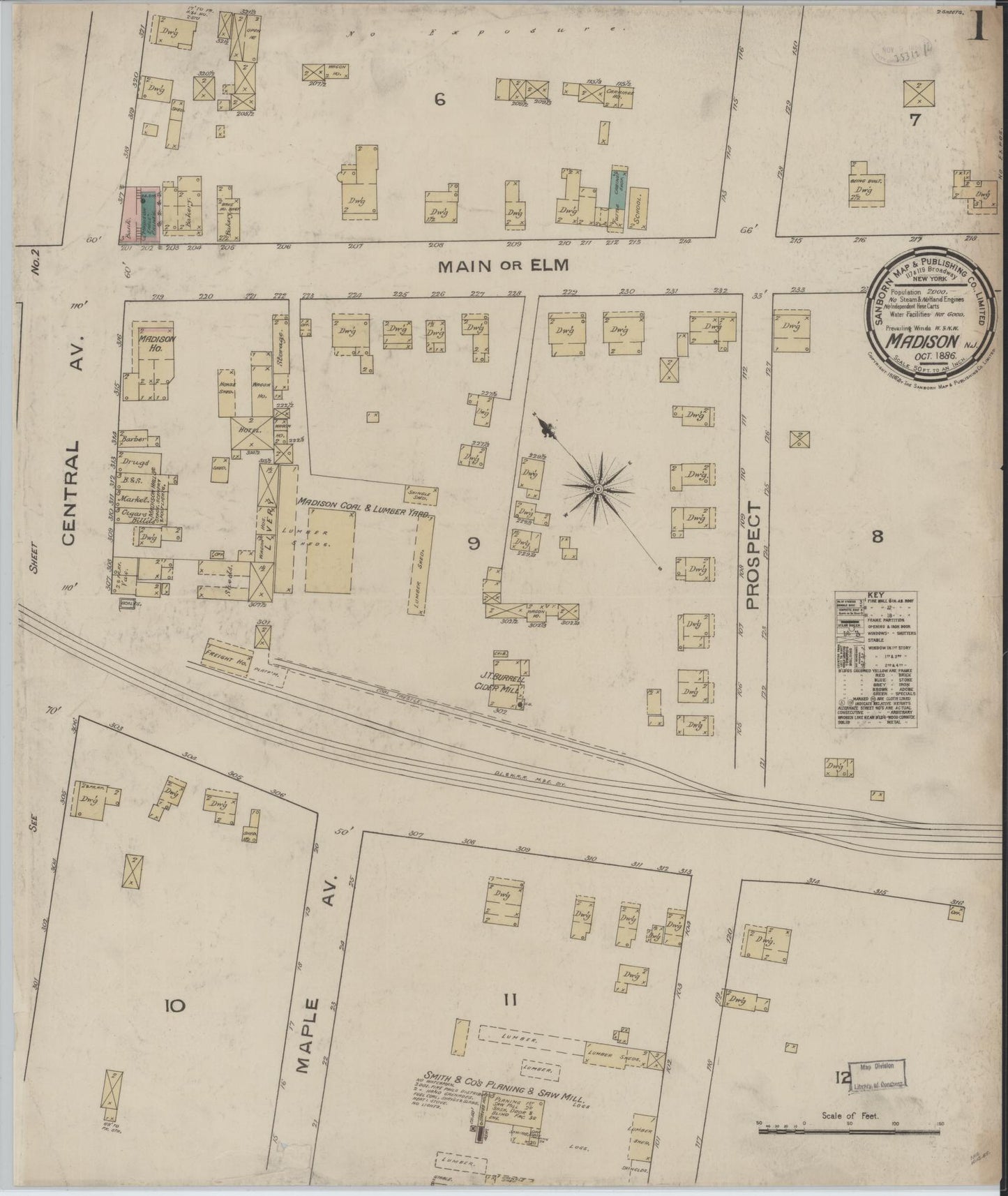 Sanborn Fire Insurance Map from Madison, Morris County, New Jersey. (1886) – Historic Sanborn Fire Insurance Map Print