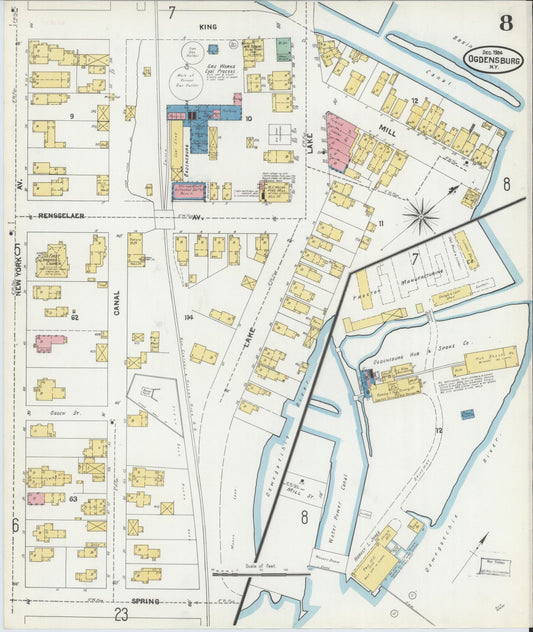 Sanborn Fire Insurance Map from Ogdensburg, St. Lawrence County, New York (1904), Sheet #0008 - Historic Sanborn Fire Insurance Map Print, vintage old map wall art, antique decor, genealogy gift, New York New York map