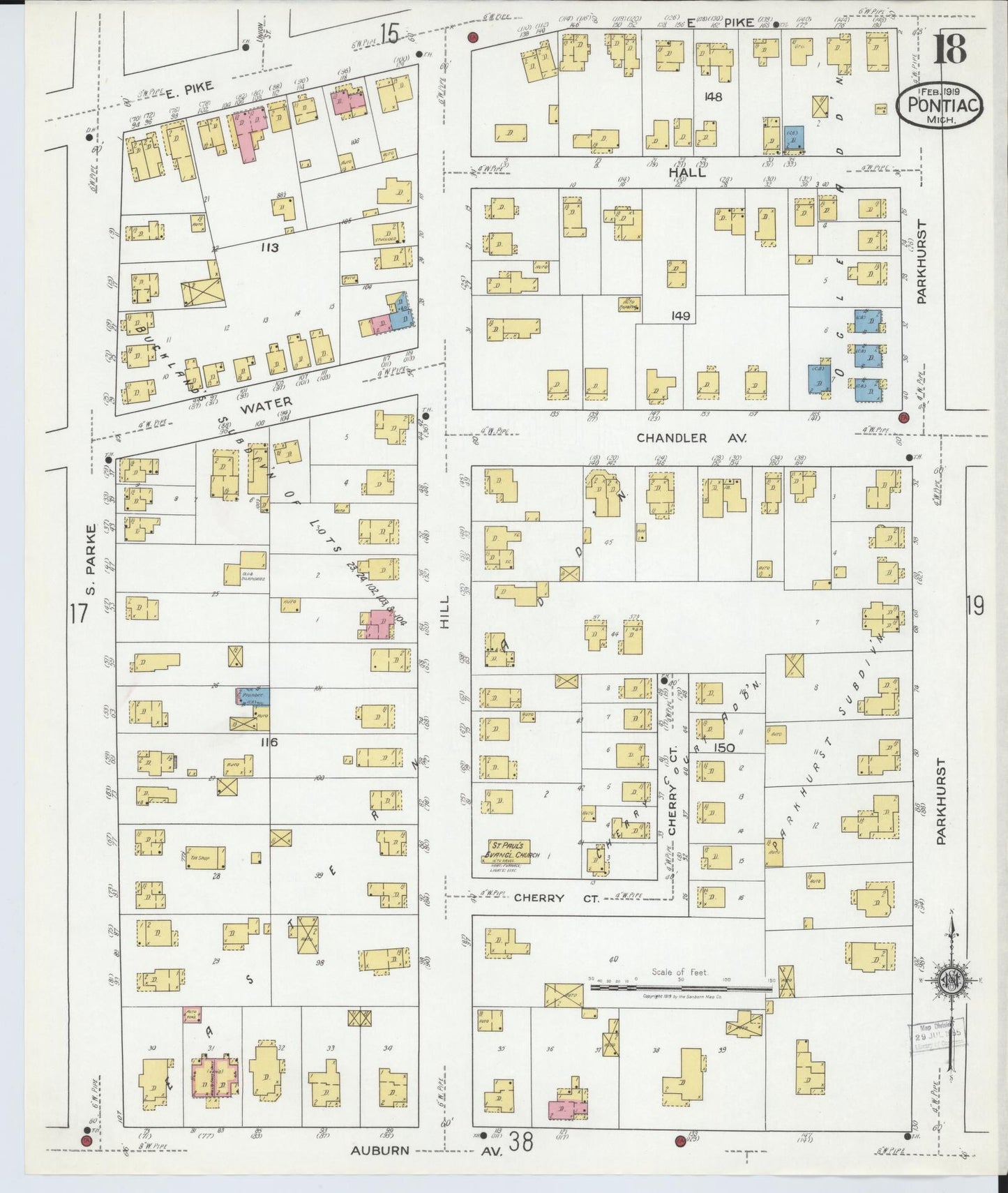Sanborn Fire Insurance Map from Pontiac, Oakland County, Michigan (1919), Sheet #0018 - Complete Map Set gallery image, historic Sanborn map, vintage wall art, Michigan Michigan
