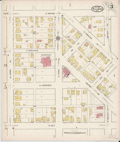 Sanborn Fire Insurance Map from Alliance, Stark County, Ohio (1921), Sheet #0003 - Historic Sanborn Fire Insurance Map Print, vintage old map wall art, antique decor, genealogy gift, Ohio Ohio map