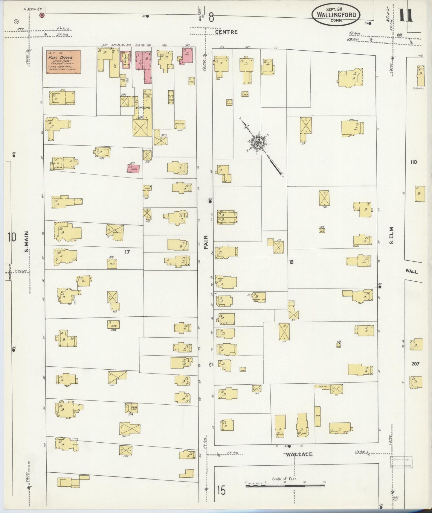 Sanborn Fire Insurance Map from Wallingford, New Haven County, Connecticut (1911), Sheet #0011 - Complete Map Set gallery image, historic Sanborn map, vintage wall art, Connecticut Connecticut