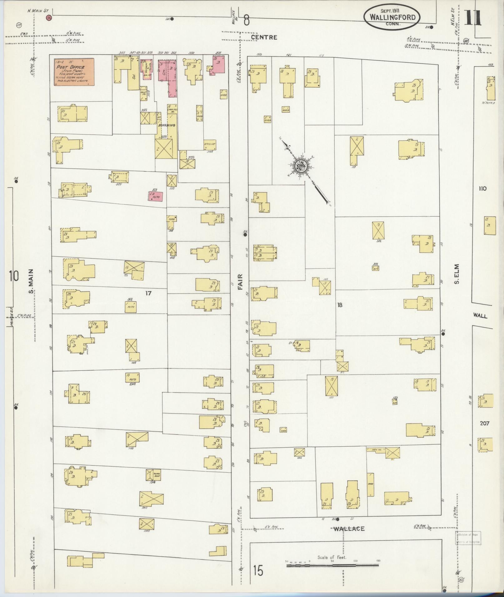 Sanborn Fire Insurance Map from Wallingford, New Haven County, Connecticut (1911), Sheet #0011 - Complete Map Set gallery image, historic Sanborn map, vintage wall art, Connecticut Connecticut
