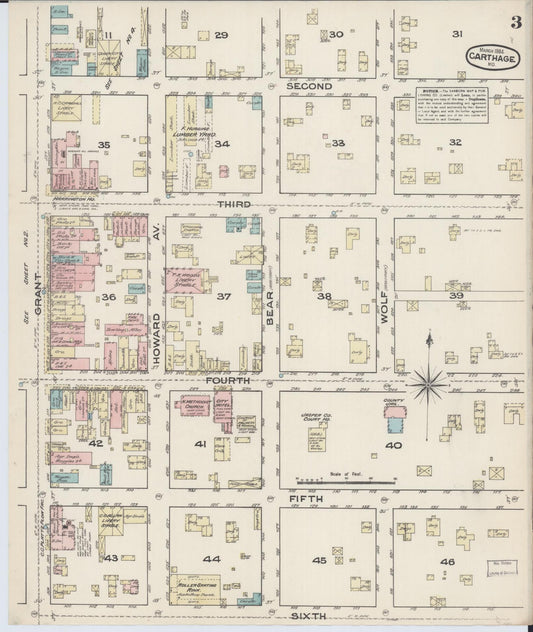 Sanborn Fire Insurance Map from Carthage, Jasper County, Missouri (1884), Sheet #0003 - Historic Sanborn Fire Insurance Map Print, vintage old map wall art, antique decor, genealogy gift, Missouri Missouri map