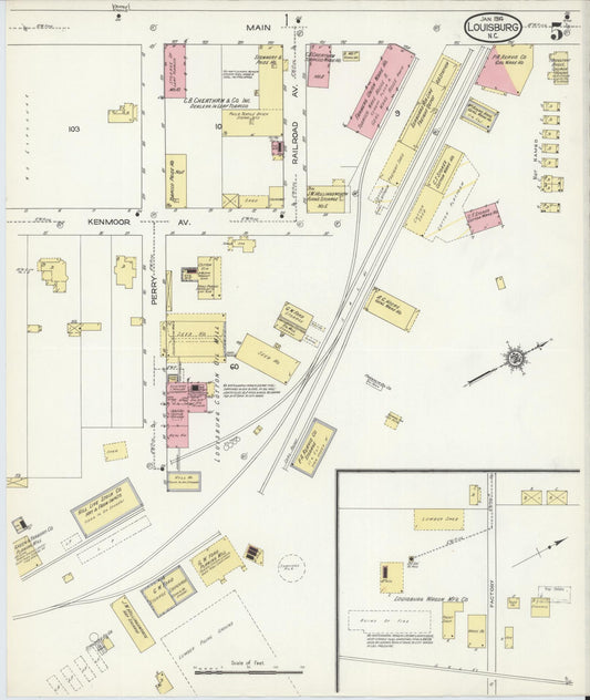 Sanborn Fire Insurance Map from Louisburg, Franklin County, North Carolina (1914), Sheet #0005 - Historic Sanborn Fire Insurance Map Print, vintage old map wall art, antique decor, genealogy gift, North Carolina North Carolina map