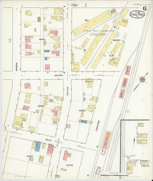 Sanborn Fire Insurance Map from Eagle Pass, Maverick County, Texas (1916), Sheet #0006 - Historic Sanborn Fire Insurance Map Print, vintage old map wall art, antique decor, genealogy gift, Texas Texas map