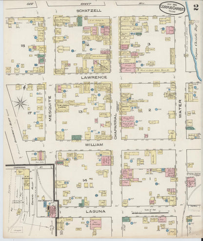 Sanborn Fire Insurance Map from Corpus Christi, Nueces County, Texas (1885), Sheet #0002 - Complete Map Set gallery image, historic Sanborn map, vintage wall art, Texas Texas