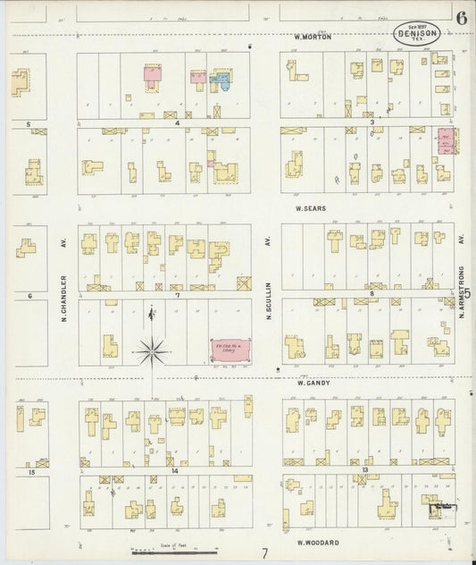 Sanborn Fire Insurance Map from Denison, Grayson County, Texas (1897), Sheet #0006 - Historic Sanborn Fire Insurance Map Print, vintage old map wall art, antique decor, genealogy gift, Texas Texas map