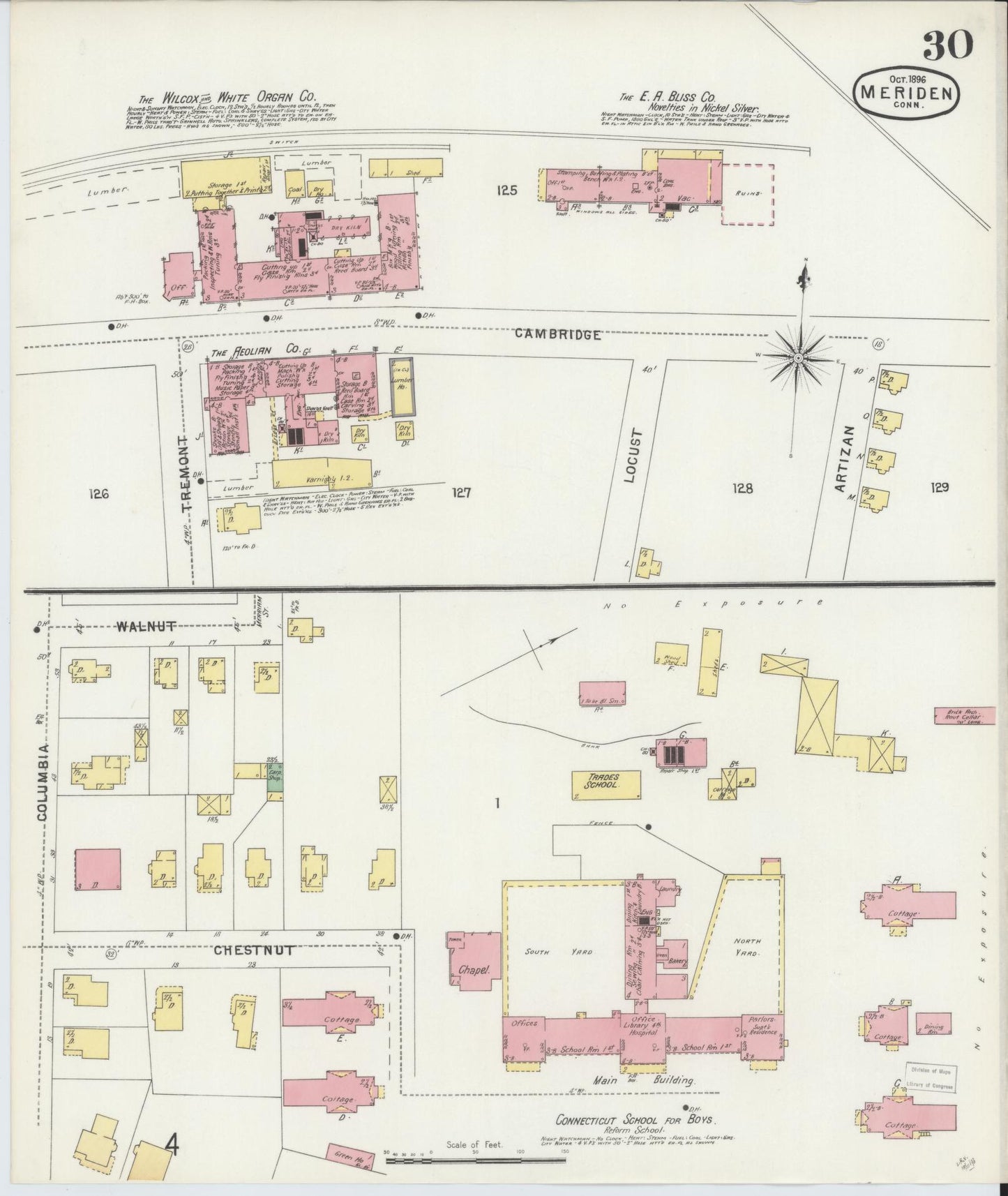 Sanborn Fire Insurance Map from Meriden, New Haven County, Connecticut (1896), Sheet #0030 - Complete Map Set gallery image, historic Sanborn map, vintage wall art, Connecticut Connecticut