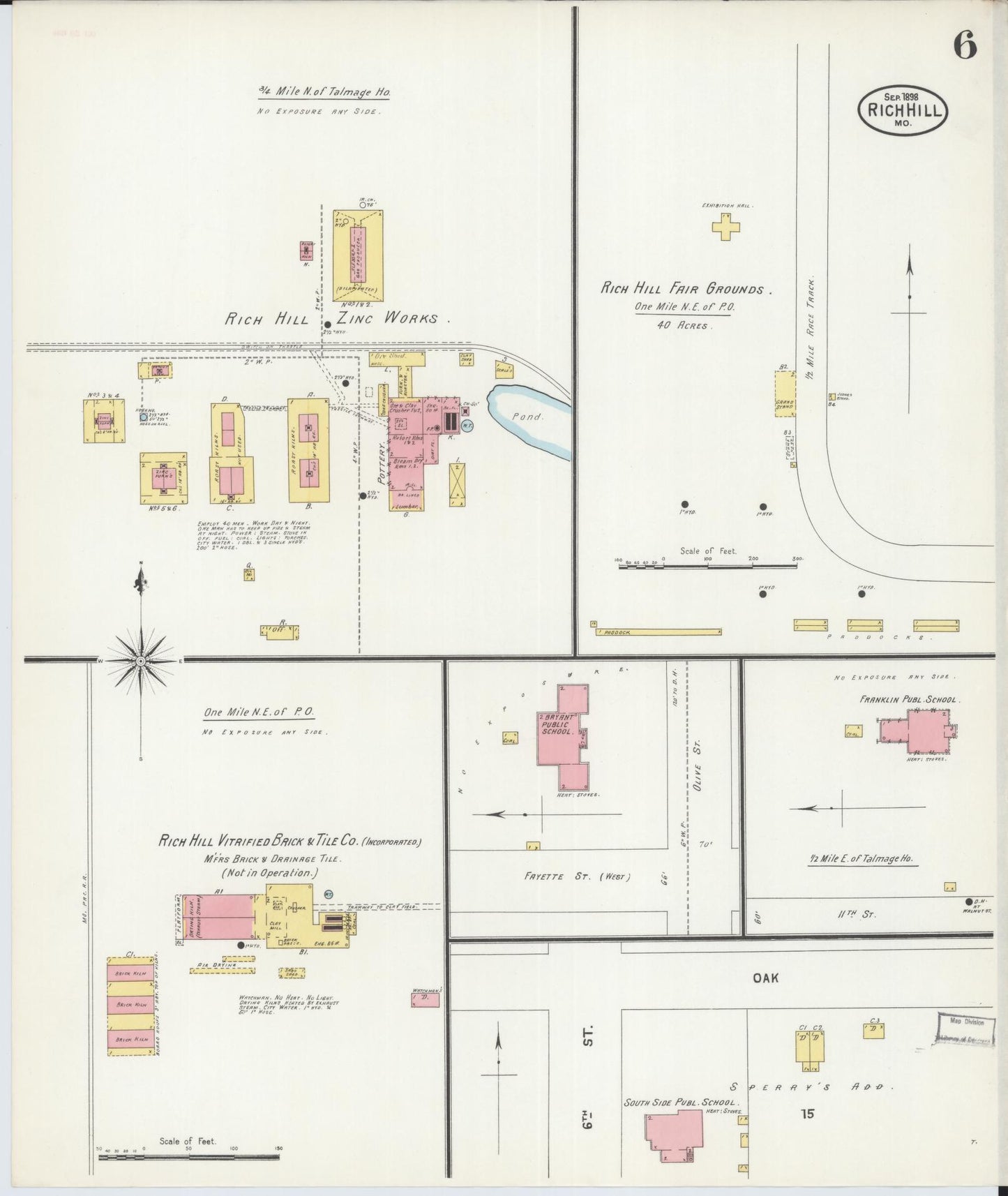 Sanborn Fire Insurance Map from Rich Hill, Bates County, Missouri (1898), Sheet #0006 - Historic Sanborn Fire Insurance Map Print, vintage old map wall art, antique decor, genealogy gift, Missouri Missouri map
