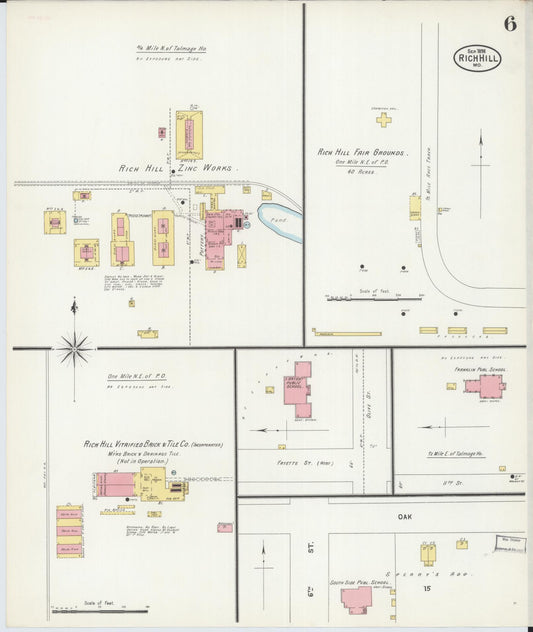 Sanborn Fire Insurance Map from Rich Hill, Bates County, Missouri (1898), Sheet #0006 - Historic Sanborn Fire Insurance Map Print, vintage old map wall art, antique decor, genealogy gift, Missouri Missouri map