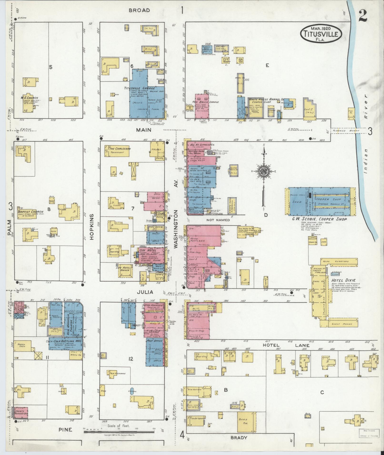 Sanborn Fire Insurance Map from Titusville, Brevard County, Florida (1920), Sheet #0002 - Historic Sanborn Fire Insurance Map Print, vintage old map wall art, antique decor, genealogy gift, Florida Florida map
