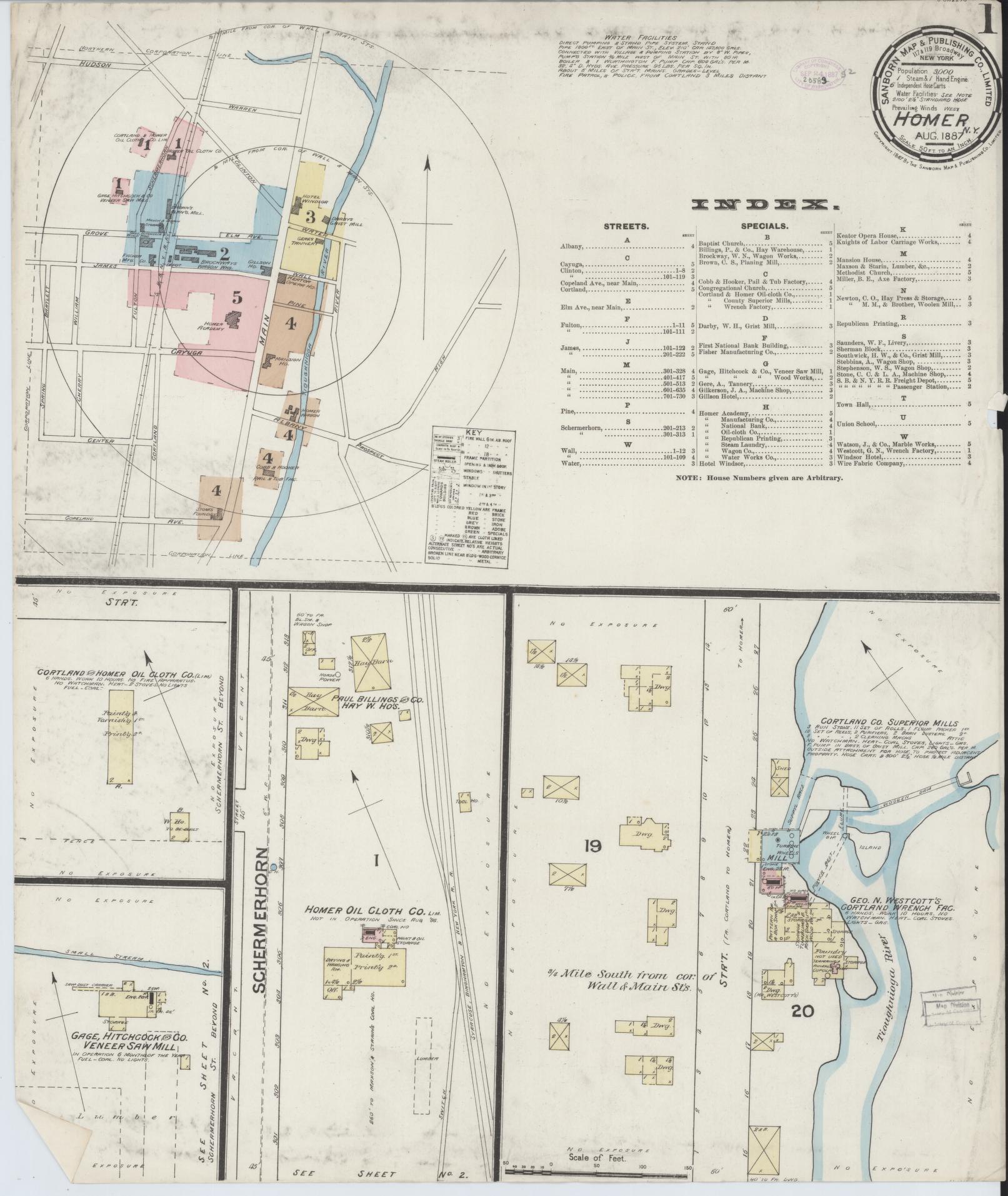 Sanborn Fire Insurance Map from Homer, Cortland County, New York. (1887) – Historic Sanborn Fire Insurance Map Print