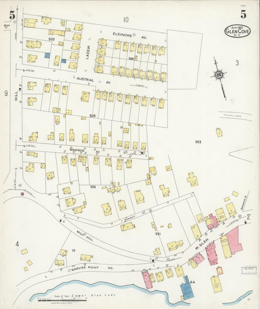 Sanborn Fire Insurance Map from Glen Cove, Nassau County, New York (1925), Sheet #0005 - Historic Sanborn Fire Insurance Map Print, vintage old map wall art, antique decor, genealogy gift, New York New York map