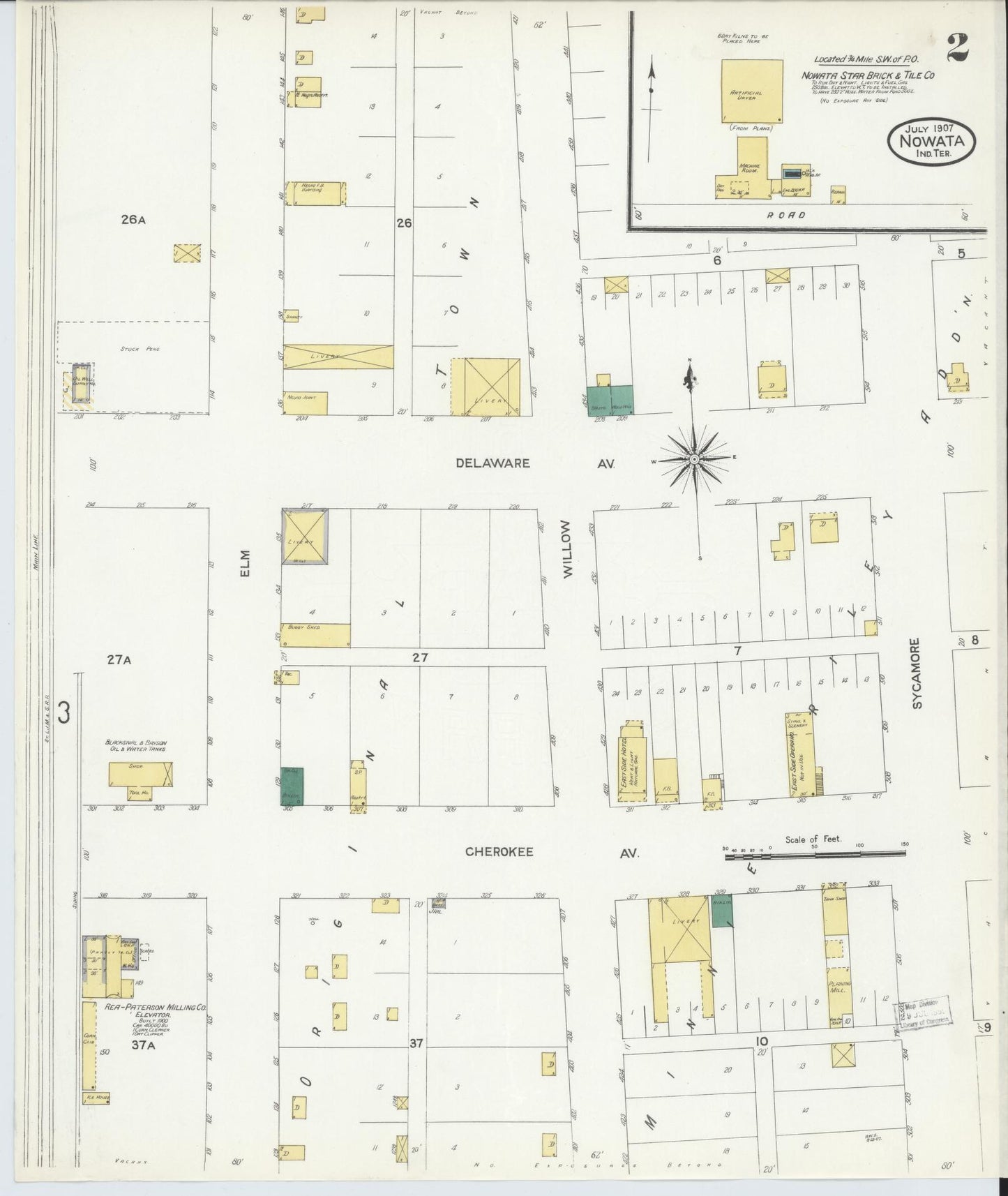 Sanborn Fire Insurance Map from Nowata, Nowata County, Oklahoma (1907), Sheet #0002 - Historic Sanborn Fire Insurance Map Print, vintage old map wall art, antique decor, genealogy gift, Oklahoma Oklahoma map
