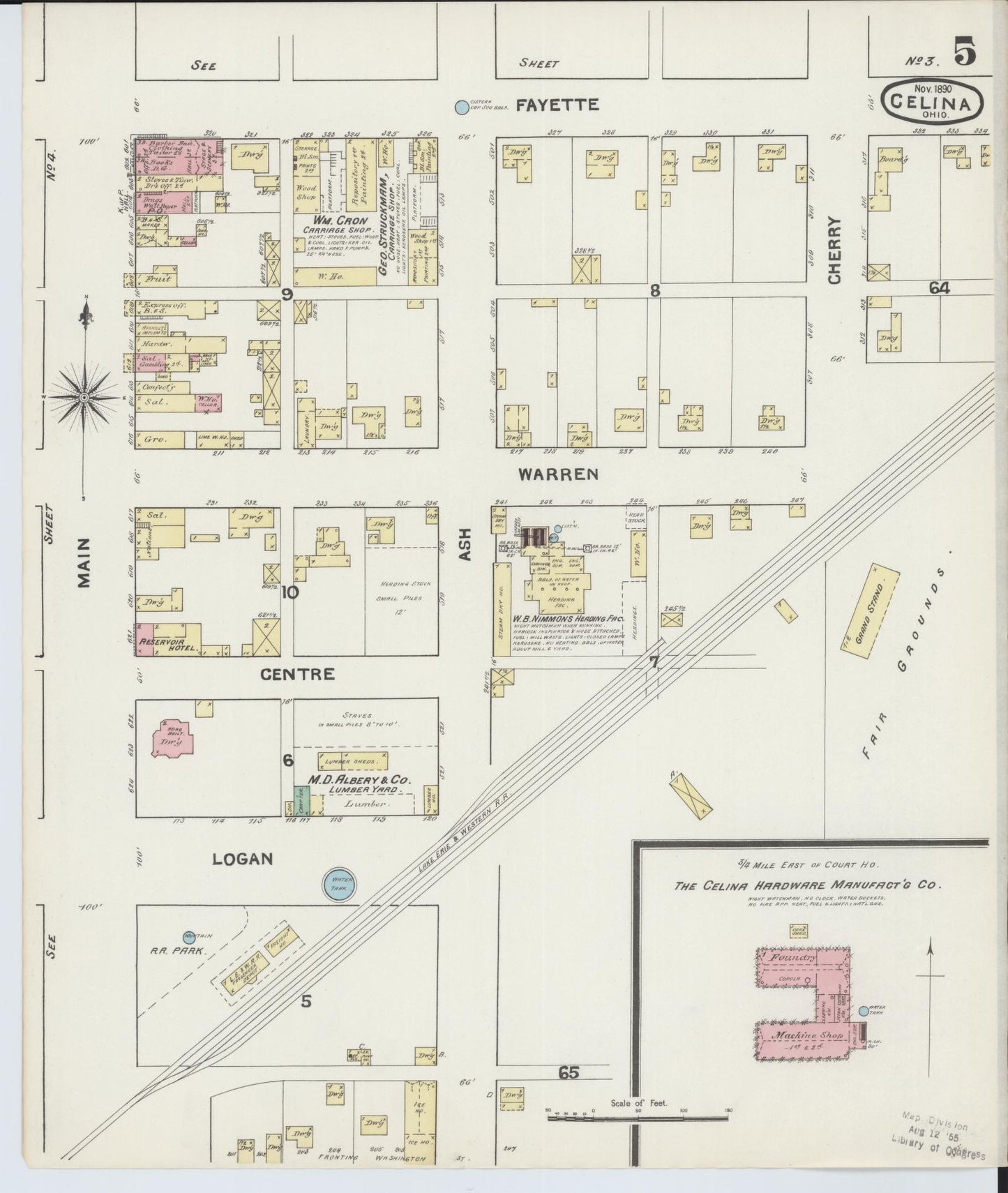 Sanborn Fire Insurance Map from Celina, Mercer County, Ohio (1890), Sheet #0005 - Historic Sanborn Fire Insurance Map Print, vintage old map wall art, antique decor, genealogy gift, Ohio Ohio map