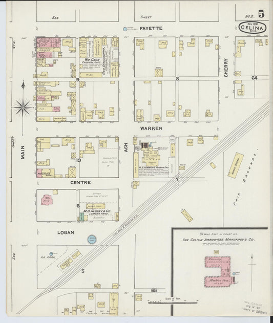 Sanborn Fire Insurance Map from Celina, Mercer County, Ohio (1890), Sheet #0005 - Historic Sanborn Fire Insurance Map Print, vintage old map wall art, antique decor, genealogy gift, Ohio Ohio map