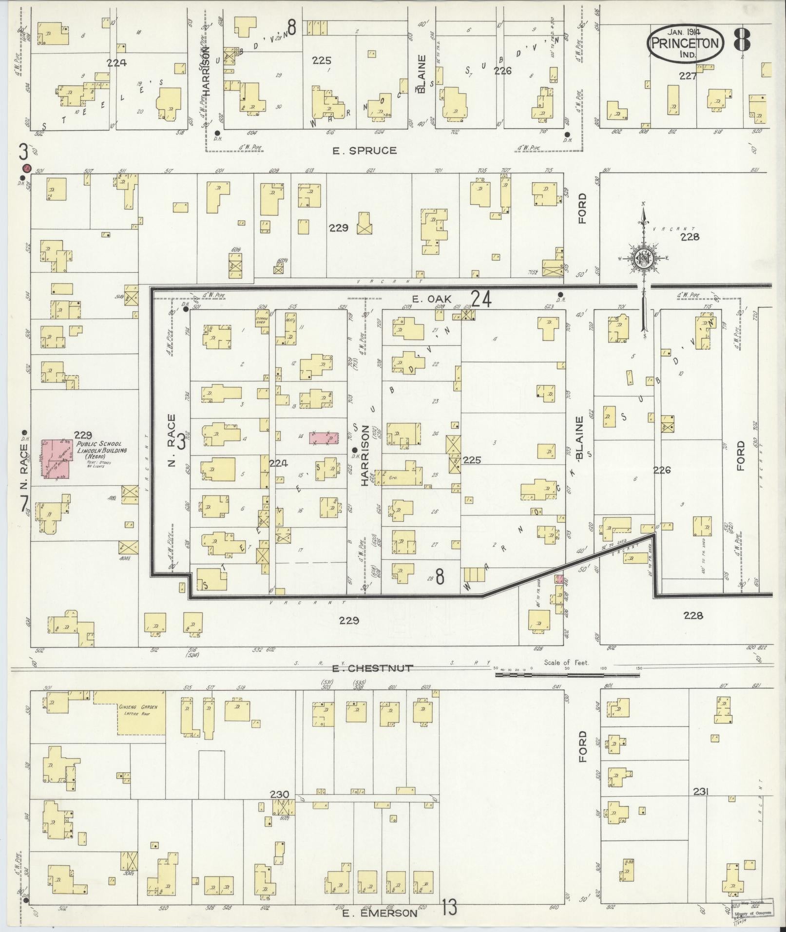 Sanborn Fire Insurance Map from Princeton, Gibson County, Indiana (1914), Sheet #0008 - Complete Map Set gallery image, historic Sanborn map, vintage wall art, Indiana Indiana