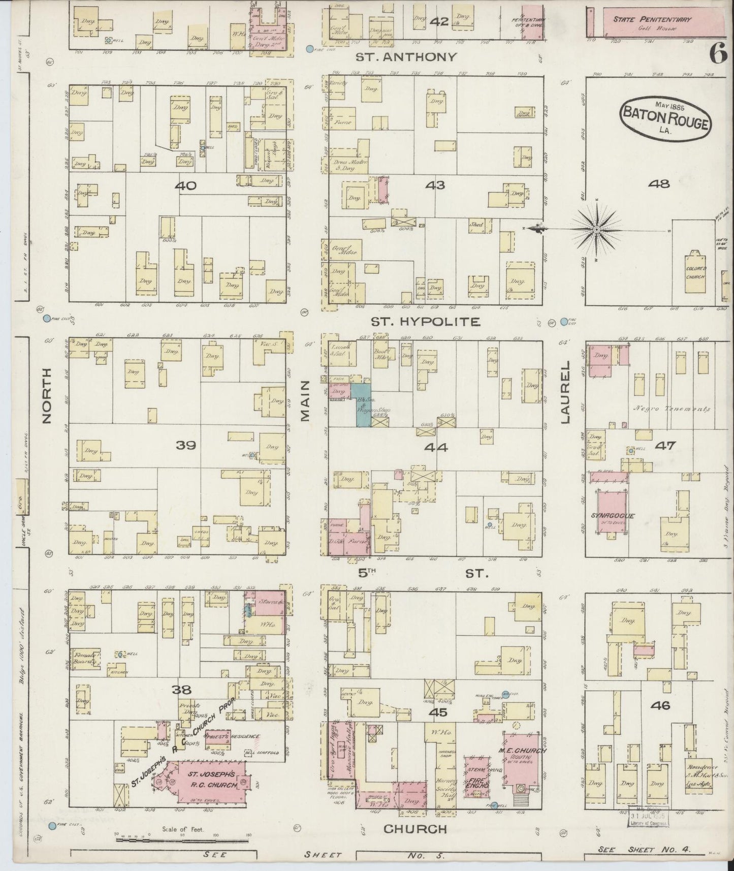 Sanborn Fire Insurance Map from Baton Rouge, East Baton Rouge Parish, Louisiana (1885), Sheet #0006 - Complete Map Set gallery image, historic Sanborn map, vintage wall art, Louisiana Louisiana