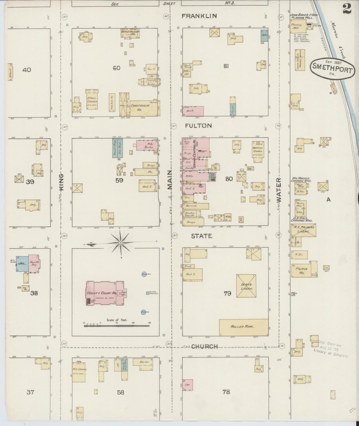 Sanborn Fire Insurance Map from Smethport, McKean County, Pennsylvania (1887), Sheet #0002 - Complete Map Set gallery image, historic Sanborn map, vintage wall art, Pennsylvania Pennsylvania