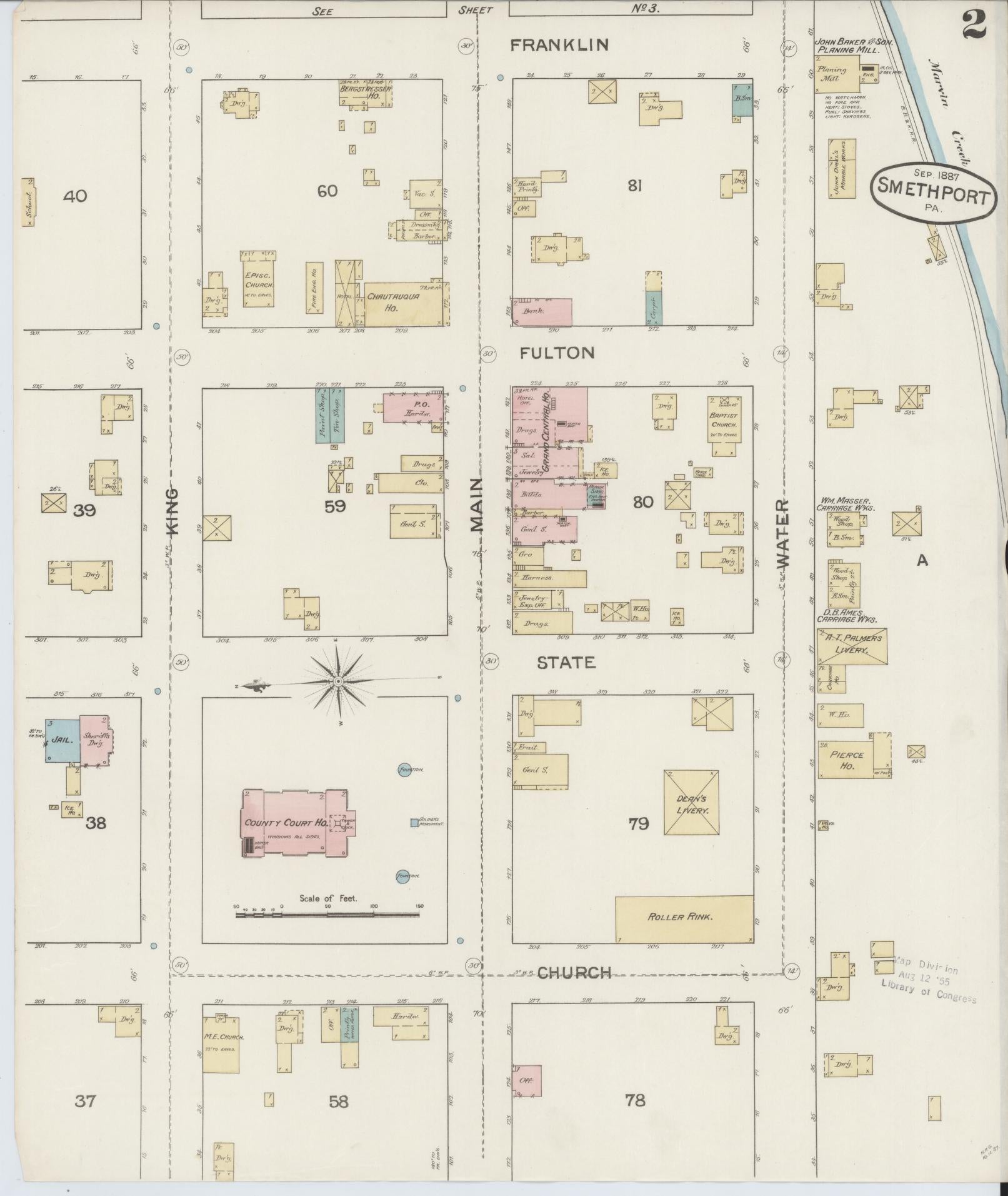 Sanborn Fire Insurance Map from Smethport, McKean County, Pennsylvania (1887), Sheet #0002 - Complete Map Set gallery image, historic Sanborn map, vintage wall art, Pennsylvania Pennsylvania