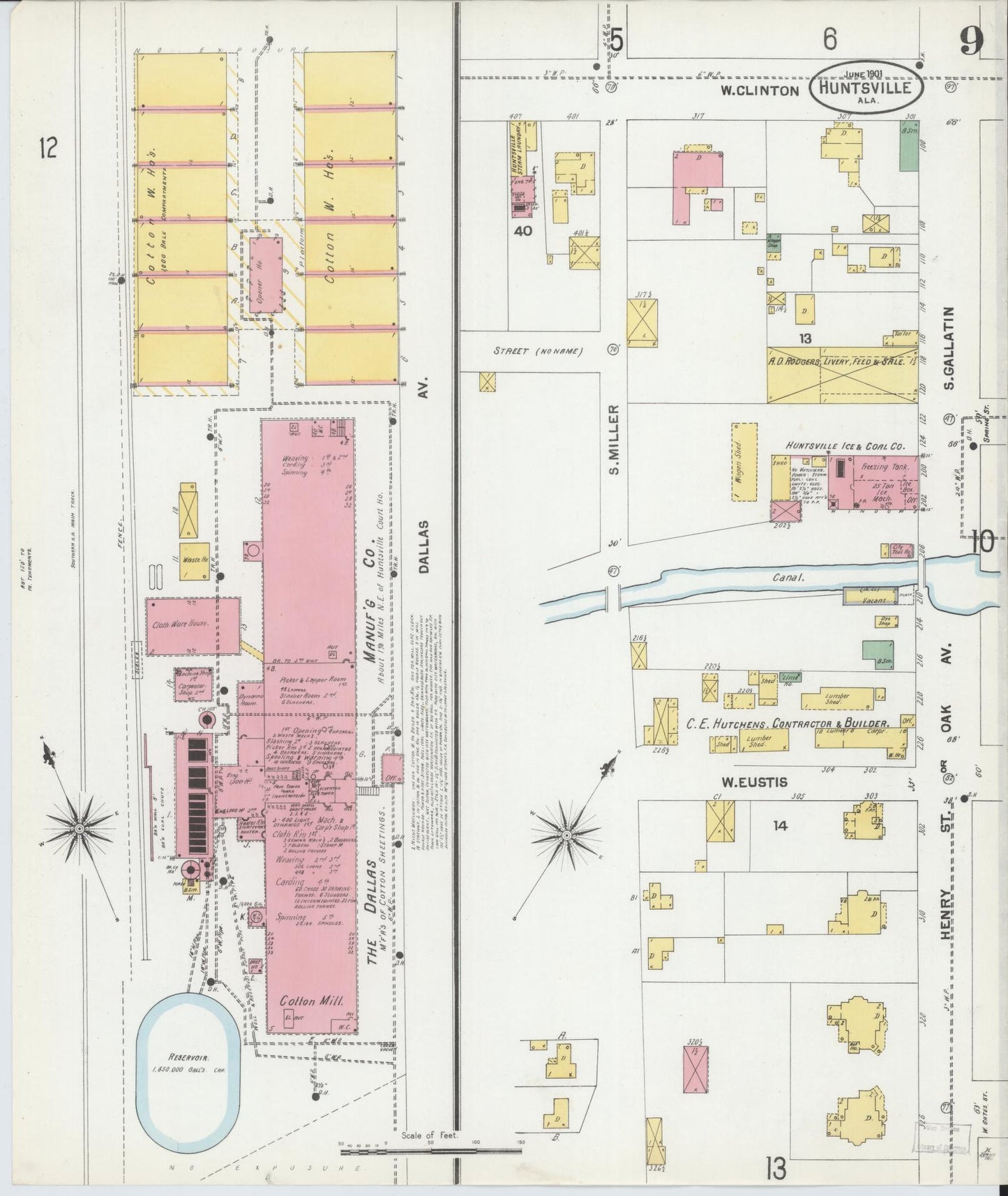 Sanborn Fire Insurance Map from Huntsville, Madison County, Alabama (1901), Sheet #0009 - Complete Map Set gallery image, historic Sanborn map, vintage wall art, Alabama Alabama
