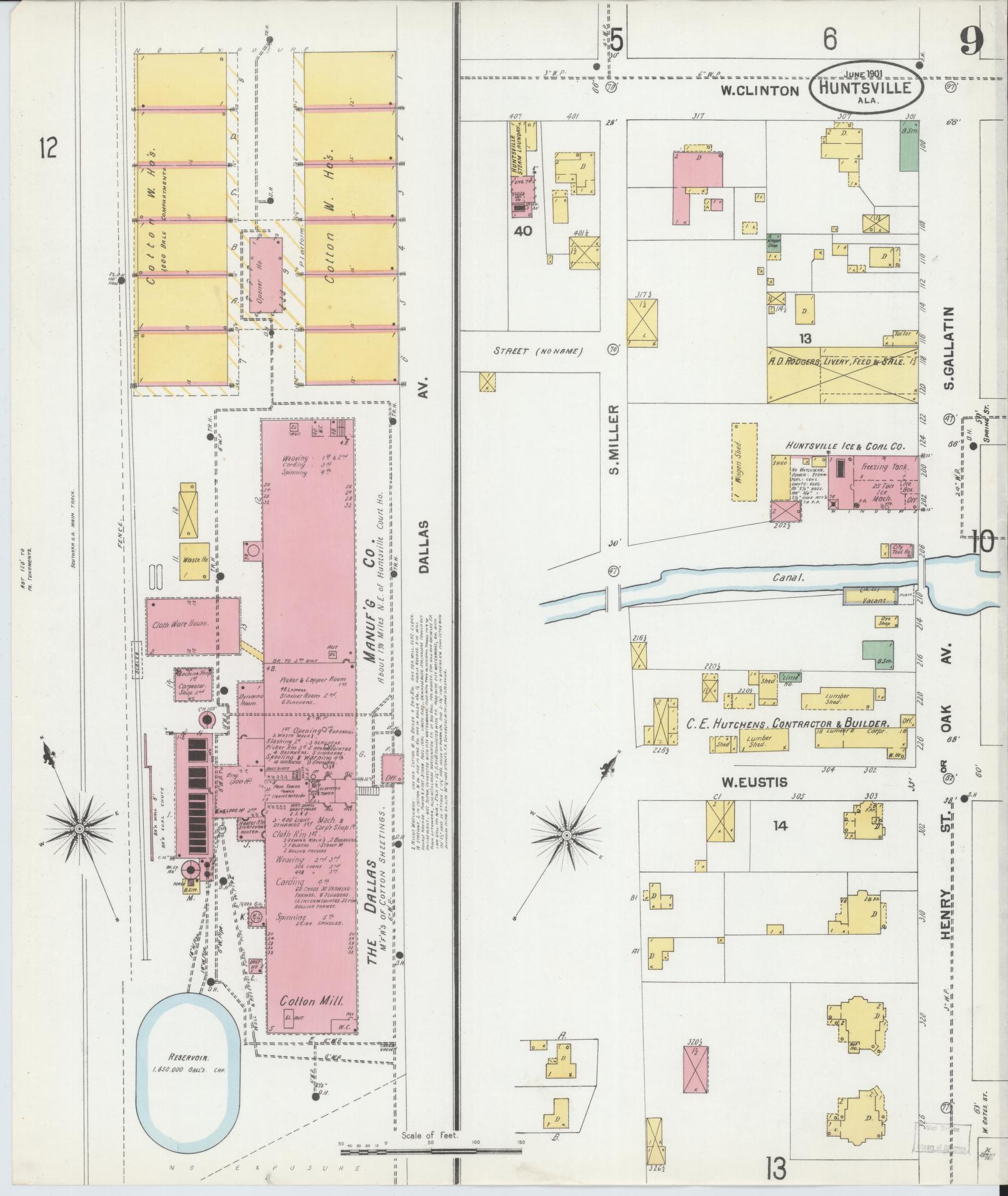 Sanborn Fire Insurance Map from Huntsville, Madison County, Alabama (1901), Sheet #0009 - Complete Map Set gallery image, historic Sanborn map, vintage wall art, Alabama Alabama