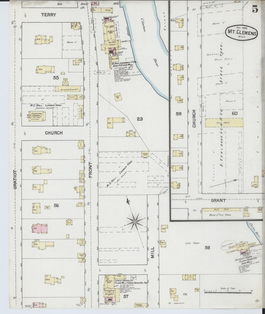 Sanborn Fire Insurance Map from Mount Clemens, Macomb County, Michigan (1888), Sheet #0005 - Historic Sanborn Fire Insurance Map Print, vintage old map wall art, antique decor, genealogy gift, Michigan Michigan map