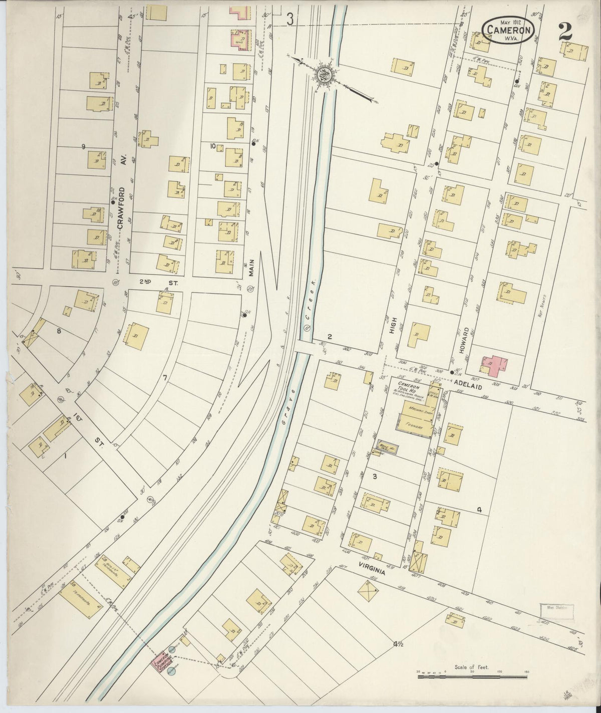 Sanborn Fire Insurance Map from Cameron, Marshall County, West Virginia (1912), Sheet #0002 - Complete Map Set gallery image, historic Sanborn map, vintage wall art, West Virginia West Virginia