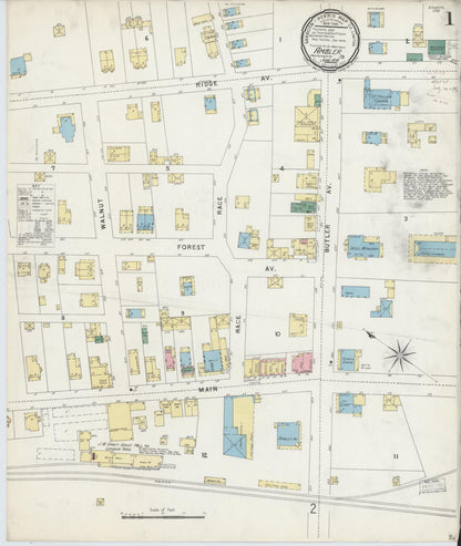 Sanborn Fire Insurance Map from Ambler, Montgomery County, Pennsylvania (1896), Sheet #0001 - Historic Sanborn Fire Insurance Map Print, vintage old map wall art, antique decor, genealogy gift, Pennsylvania Pennsylvania map