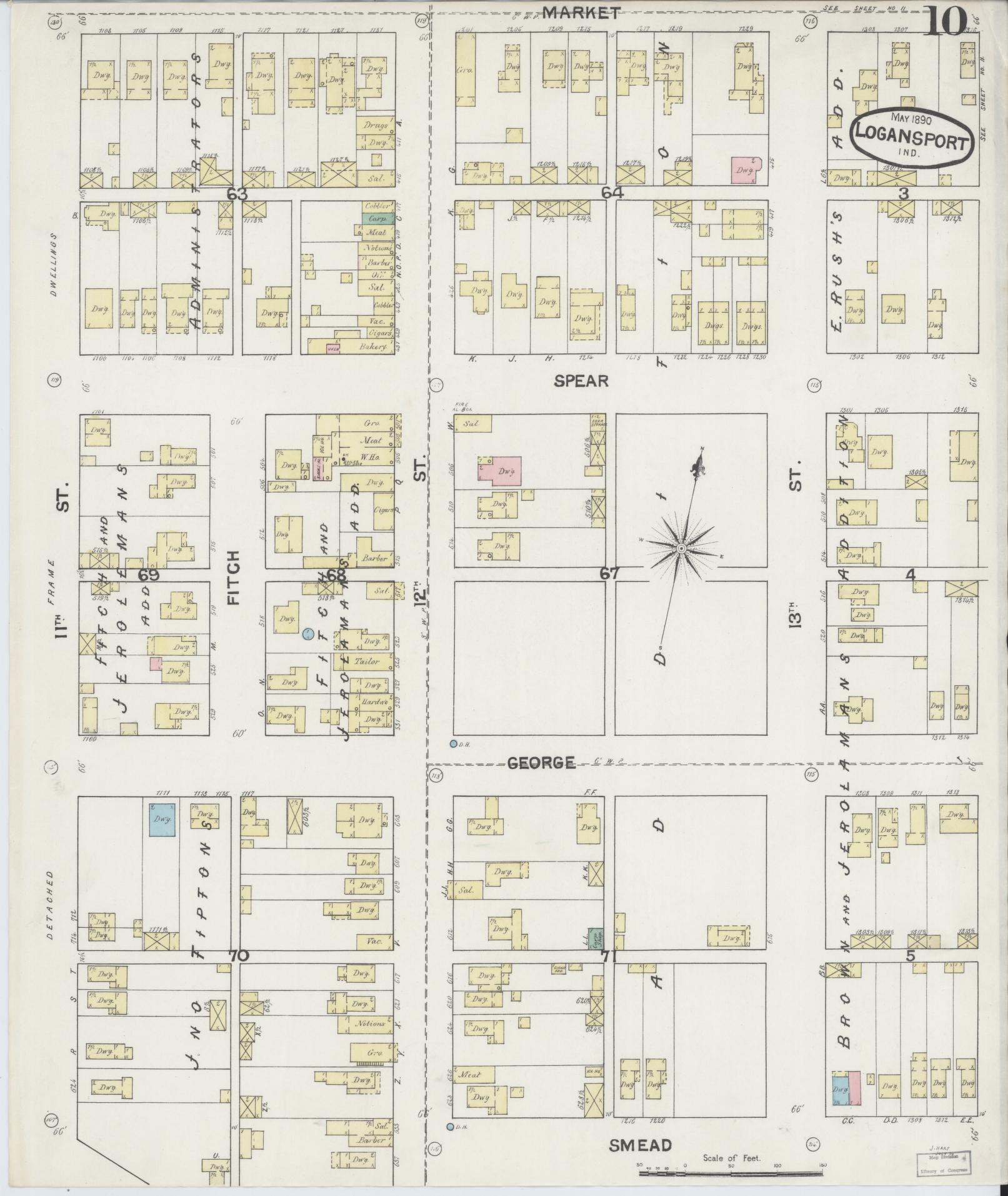 Sanborn Fire Insurance Map from Logansport, Cass County, Indiana (1890), Sheet #0010 - Historic Sanborn Fire Insurance Map Print, vintage old map wall art, antique decor, genealogy gift, Indiana Indiana map