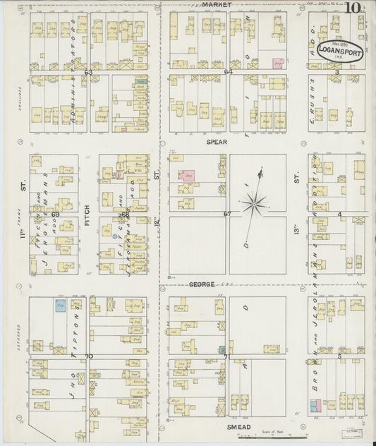 Sanborn Fire Insurance Map from Logansport, Cass County, Indiana (1890), Sheet #0010 - Historic Sanborn Fire Insurance Map Print, vintage old map wall art, antique decor, genealogy gift, Indiana Indiana map