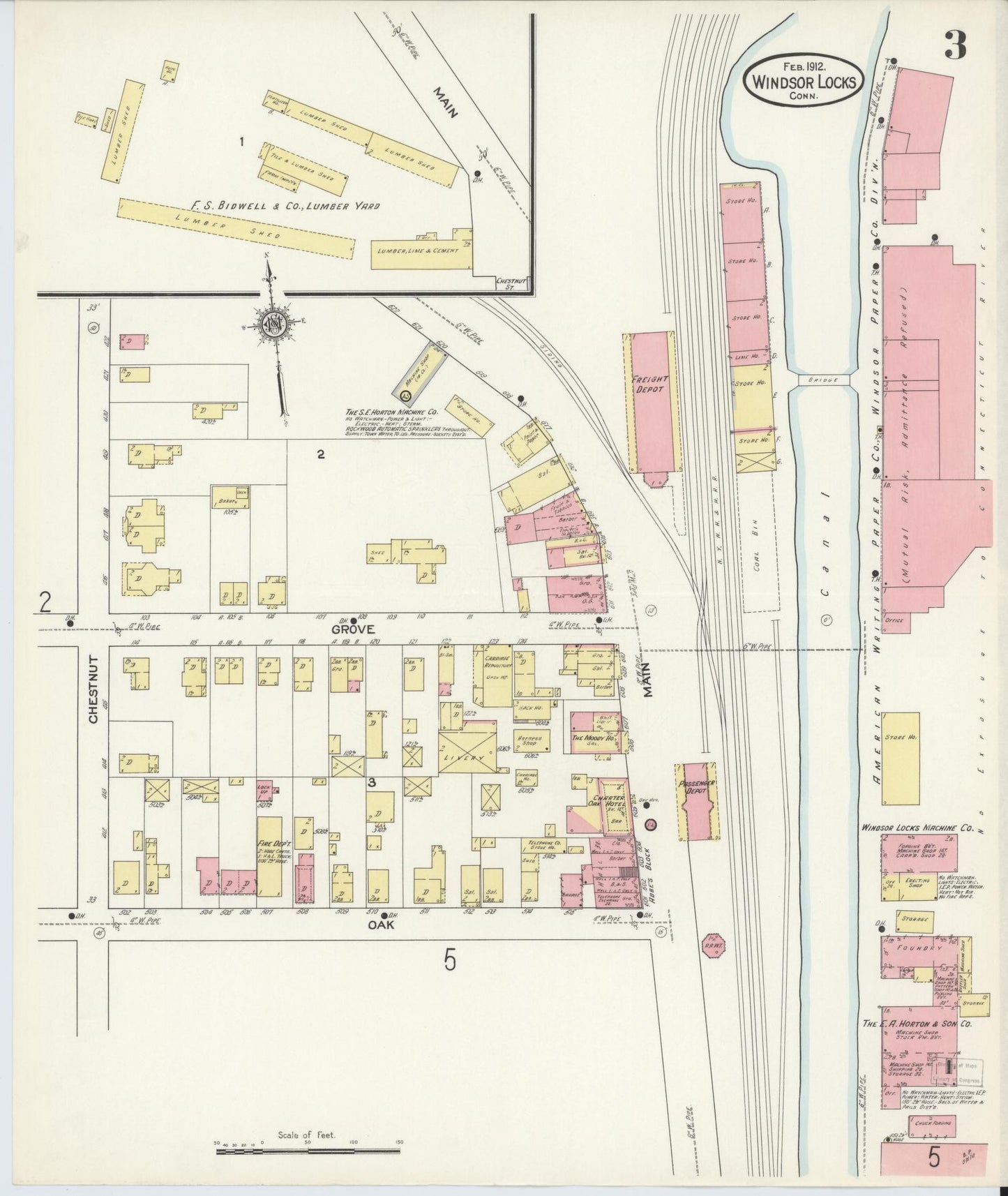 Sanborn Fire Insurance Map from Windsor Locks, Hartford County, Connecticut (1912), Sheet #0003 - Historic Sanborn Fire Insurance Map Print, vintage old map wall art, antique decor, genealogy gift, Connecticut Connecticut map