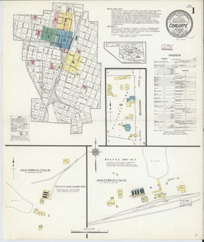 Sanborn Fire Insurance Map from Coalgate, Coal County, Oklahoma (1913), Sheet #0001 - Complete Map Set gallery image, historic Sanborn map, vintage wall art, Oklahoma Oklahoma