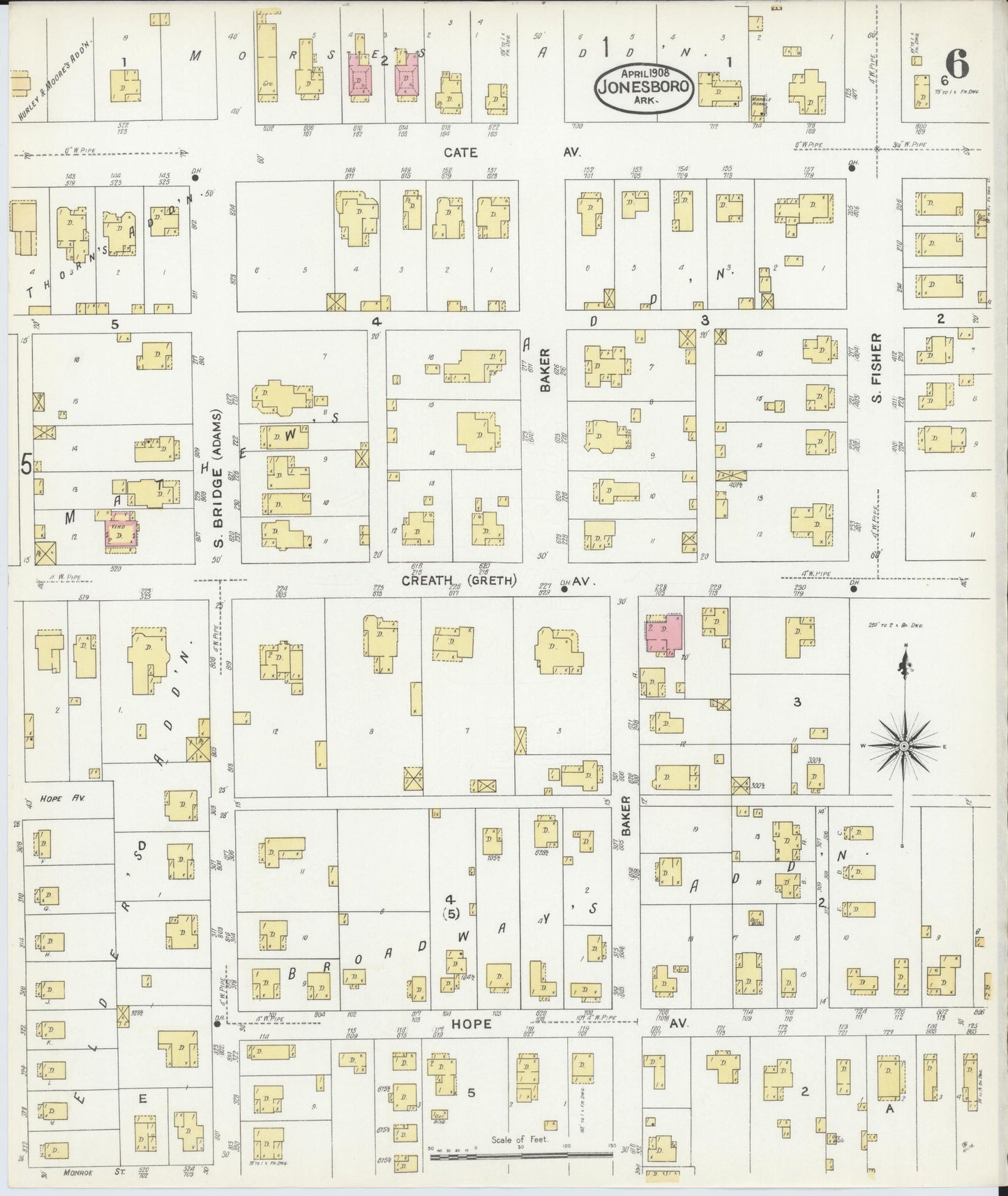 Sanborn Fire Insurance Map from Jonesboro, Craighead County, Arkansas (1908), Sheet #0006 - Historic Sanborn Fire Insurance Map Print, vintage old map wall art, antique decor, genealogy gift, Arkansas Arkansas map