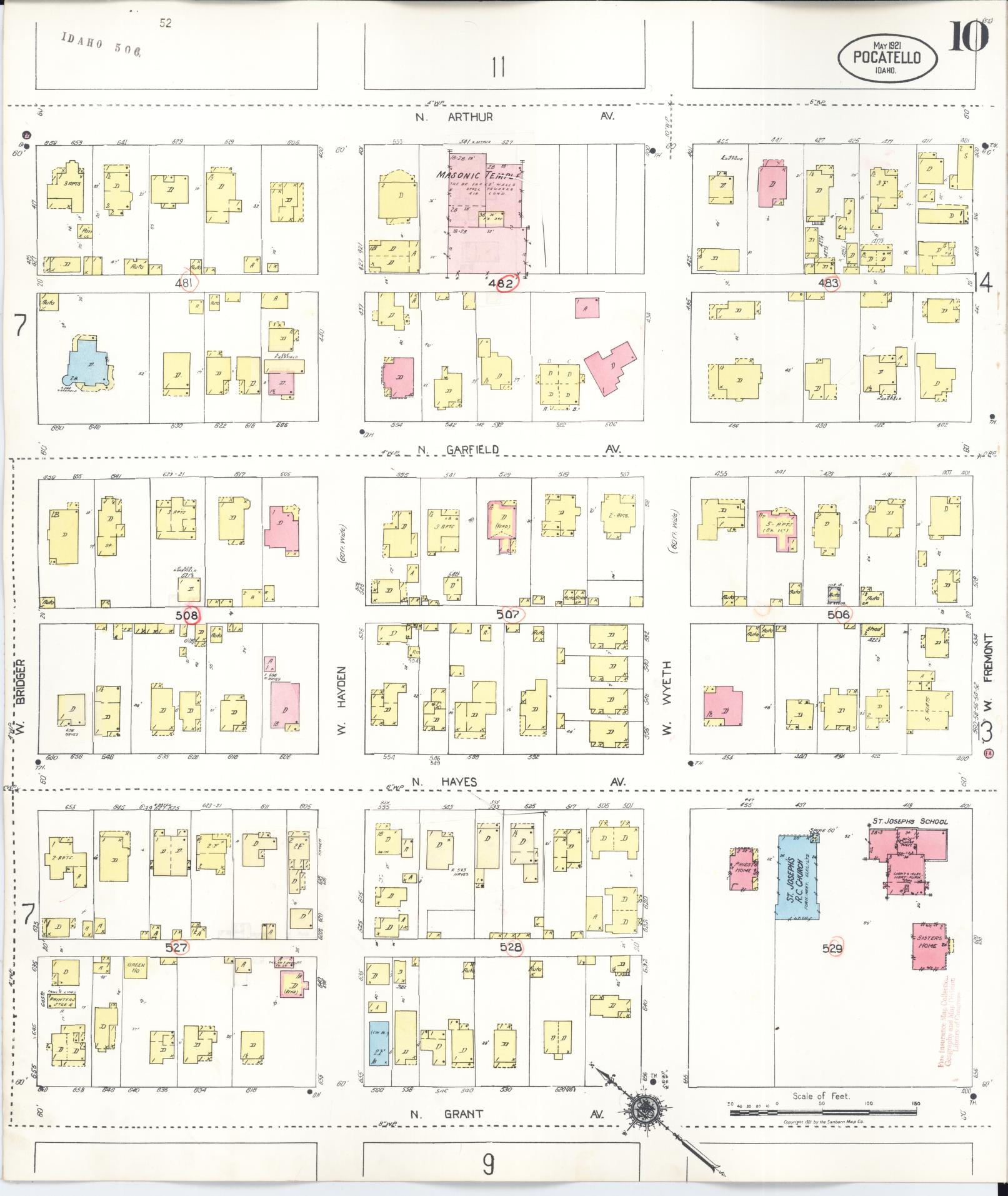 Sanborn Fire Insurance Map from Pocatello, Bannock County, Idaho (1948), Sheet #0010 - Historic Sanborn Fire Insurance Map Print, vintage old map wall art, antique decor, genealogy gift, Idaho Idaho map